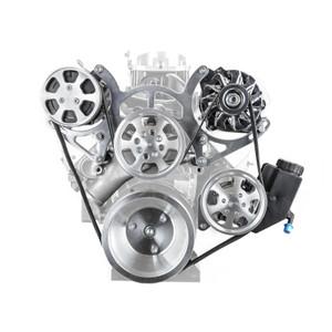 Chevy SBC 350 Aluminum Complete Serpentine Belt Drive System Kit w/reservoir - Polished
