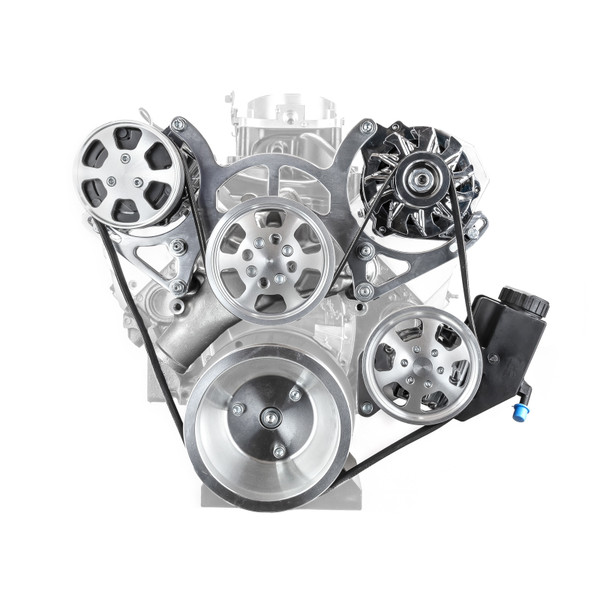 Speedmaster® PCE415.1051 Chevy SBC 350 Aluminum Complete Serpentine Belt Drive System Kit w/reservoir - Polished