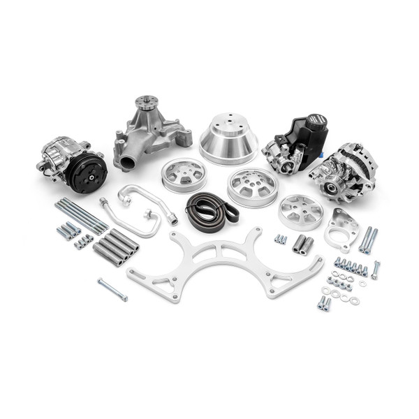 Speedmaster® PCE415.1051 Chevy SBC 350 Aluminum Complete Serpentine Belt Drive System Kit w/reservoir - Polished