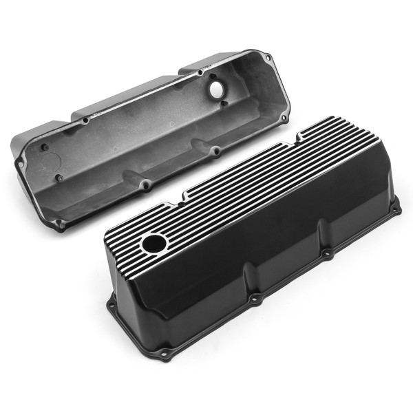 Speedmaster® PCE314.1088.05 Ford 351C Cleveland Black Finned Aluminum Valve Covers Tall w/ Hole