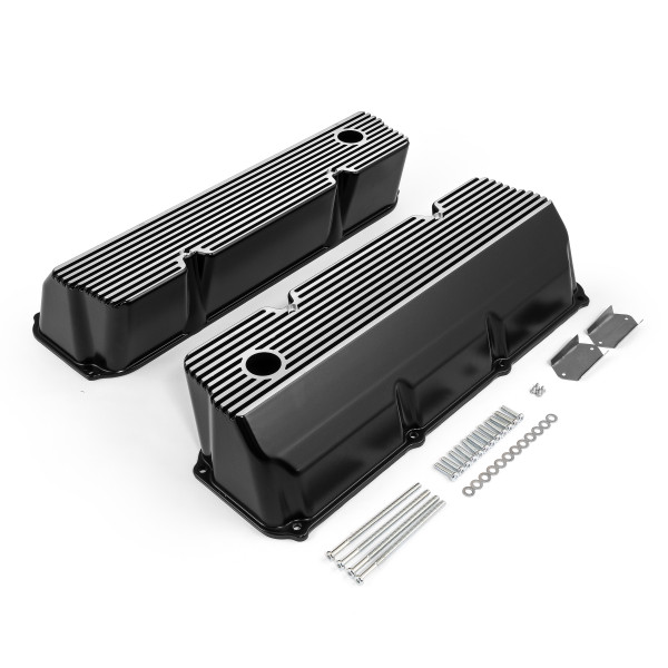 Speedmaster® PCE314.1088.05 Ford 351C Cleveland Black Finned Aluminum Valve Covers Tall w/ Hole