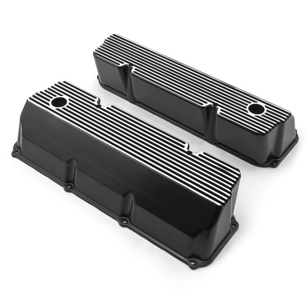 Speedmaster® PCE314.1088.05 Ford 351C Cleveland Black Finned Aluminum Valve Covers Tall w/ Hole