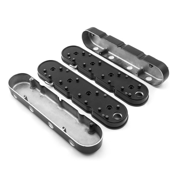 Speedmaster® PCE314.1249.02 Chevy LS 2pc Finned Vintage Hidden Coil Aluminum Valve Cover - Black