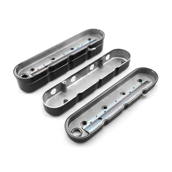 Speedmaster® PCE314.1249.02 Chevy LS 2pc Finned Vintage Hidden Coil Aluminum Valve Cover - Black