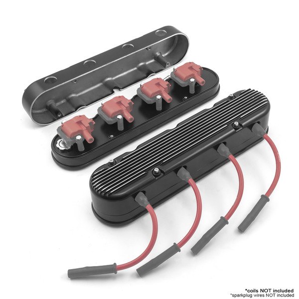Speedmaster® PCE314.1249.02 Chevy LS 2pc Finned Vintage Hidden Coil Aluminum Valve Cover - Black