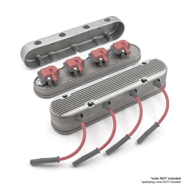 Speedmaster® PCE314.1249.03 Chevy LS 2pc Finned Vintage Hidden Coil Aluminum Valve Cover - Satin