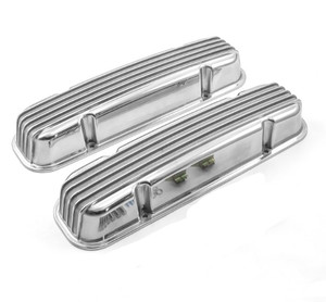 Pontiac 326 400 455 Polished Nostalgic Finned Aluminum Valve Covers w/o Hole
