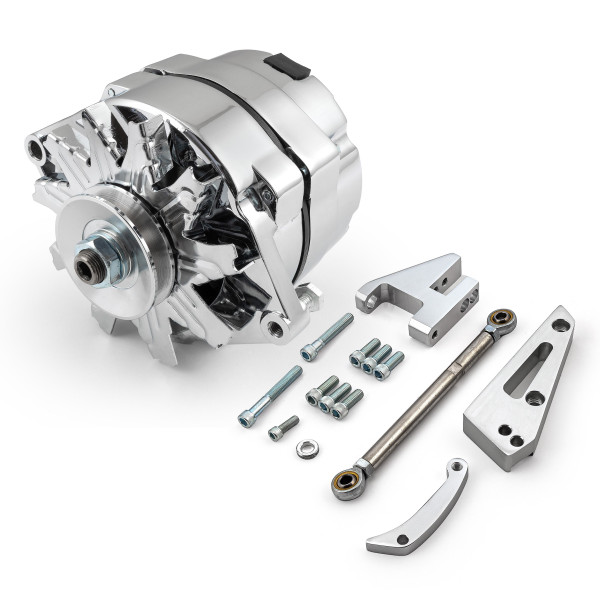 Speedmaster® PCE360.1102 Chevy SBC 350 100 Amp 3 Wire Alternator & SWP Aluminum Bracket Kit Polished