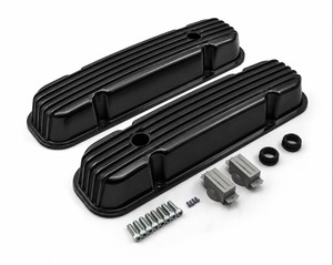 Pontiac 326 400 455 Polished Nostalgic Finned Aluminum Valve Covers w/Hole