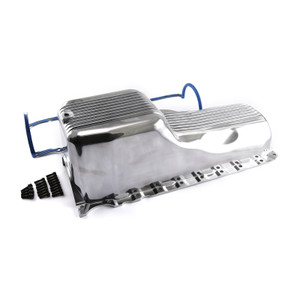 Chevy SBC 350 2Pcs Rms 1980-85 P/Side Polished Finned Aluminum Oil Pan and Gasket Kit
